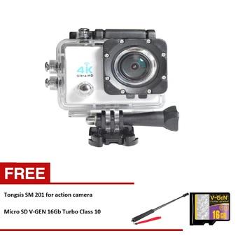 Kogan Action Camera 4K UltraHD - 16MP - Putih - WIFI + Tongsis SM 201 + Microsd vgen 16gb Turbo Class 10  