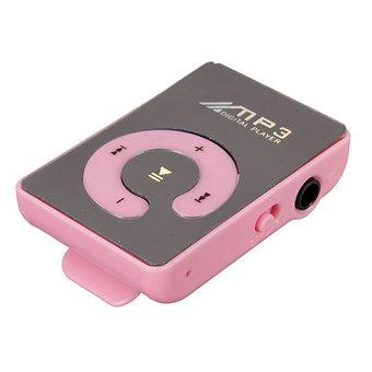 Mini Mirror MP3 Music Player With USB Cable Earphone Back Clip Support TF Card Pink (Intl)  