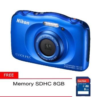 Nikon COOLPIX S33 13.2 MP - Biru + Gratis Memory 8 GB  
