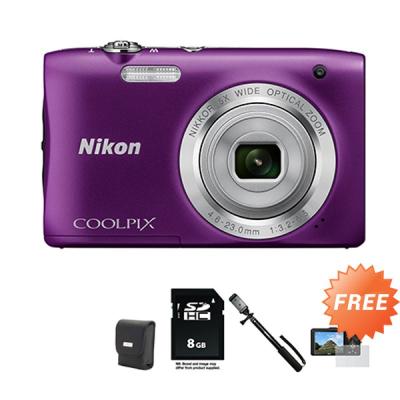 Nikon CP-S2900 Ungu Kamera Pocket + SDHC 8 GB + Case + Antigores + Tongsis