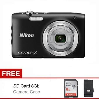 Nikon Camera Coolpix S2900 - 20.1MP 5x Optical Zoom - Hitam + Gratis SD Card 8GB dan Case  