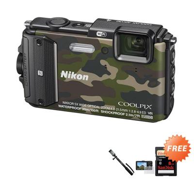 Nikon Coolpix AW130 Kamera Pocket + SDHC 8 GB/95Mbs Extreme + Tongsis + Antigores