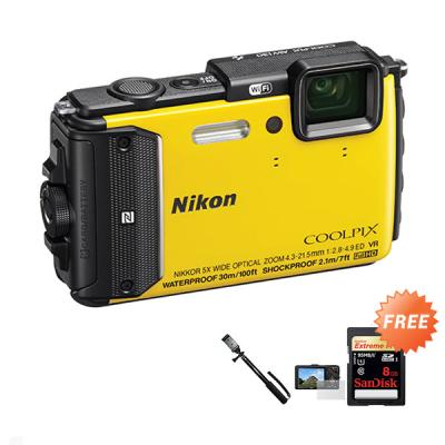 Nikon Coolpix AW130 Kuning Kamera Pocket [16 MP] + Memory Card + Tongsis + Anti Gores