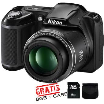 Nikon Coolpix L330 + SDHC 8GB + Tas + Anti Gores LCD - Hitam  