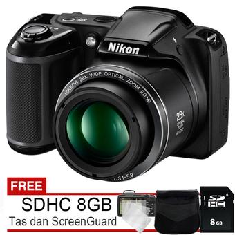 Nikon Coolpix L340 - 20.2 MP - Hitam + Gratis SDHC 8GB + Tas + AntiGores LCD  