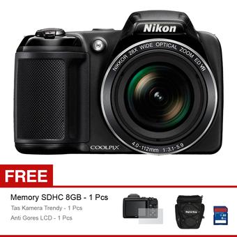 Nikon Coolpix L340 Kamera Digital - 20.2 MP - Hitam + Gratis SD Card 8GB + Tas + Anti Gores LCD  