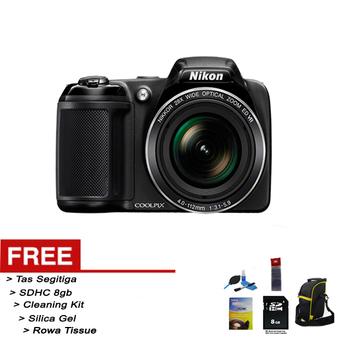 Nikon Coolpix L340 Kamera Digital Free SDHC 8gb + Cleaning Kit + Tas Segitiga + Silica gel + Rowa Tissue  