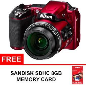 Nikon Coolpix L840 - 16 MP - 38x Optical Zoom - Merah + Gratis Sandisk SDHC 8gb  