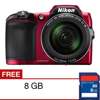 Nikon Coolpix L840 Wifi/NFC Kamera Digital - 16.1 MP - 38x Optical Zoom - Merah + Gratis SD Card 8GB  