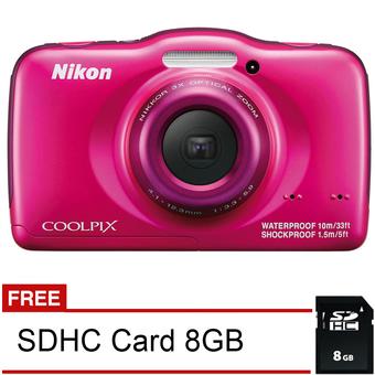 Nikon Coolpix S32 - Waterproof 3m - Pink + Gratis SDHC 8GB  