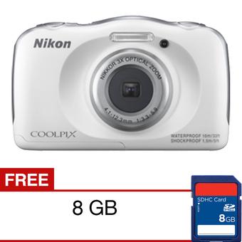 Nikon Coolpix S33 - 13.2MP - 3x Optical Zoom - Putih - Gratis Memory 8GB  
