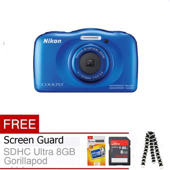 Nikon Coolpix S33 - 13 MP - Biru + Gratis SDHC 8GB + Gorillapod + Screenguard  