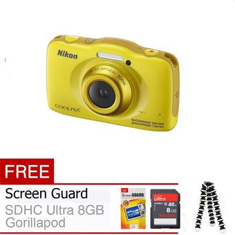 Nikon Coolpix S33 - 13 MP - Kuning + Gratis SDHC 8GB + Gorillapod + Screenguard  