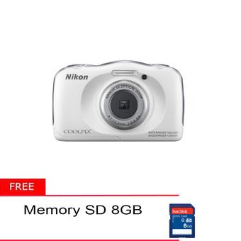 Nikon Coolpix S33 - 13MP - 3x Optical Zoom - Putih + SD 8Gb  