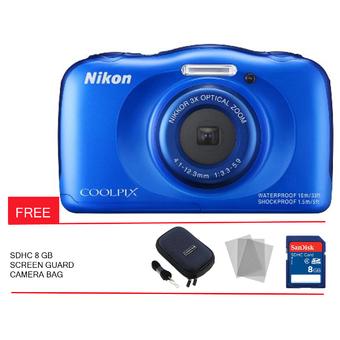 Nikon Coolpix S33 - Biru + Gratis Memory Card 8 GB + Screen Guard +Tas Camera  