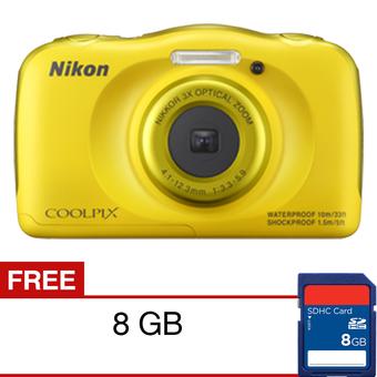 Nikon Coolpix S33 Camera - 13.2MP - 3X Optical Zoom - Kuning + Gratis Memori SDHC 16GB  