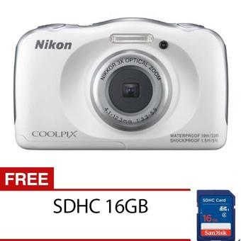 Nikon Coolpix S33 Camera - 13.2MP - 3X Optical Zoom - Putih + Gratis Memori SDHC 16GB  