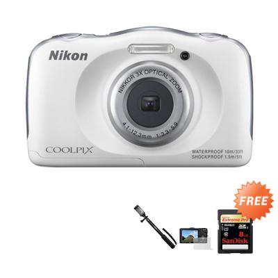 Nikon Coolpix S33 Putih Kamera Pocket + SDHC 8 GB extreme + Tongsis + Antigores