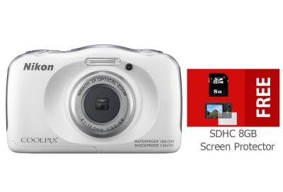 Nikon Coolpix S33 Putih Kamera Pocket + SDHC 8GB + Screen Protector