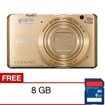 Nikon Coolpix S7000 Wifi/NFC - 16MP - 20X Optical Zoom - Gold + Gratis SDHC 8GB  