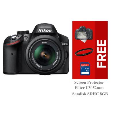 Nikon D3200 Kit (18-55mm VR II) - Hitam Free Screen Protector + Sandisk SDHC 8GB + Filter UV 52mm