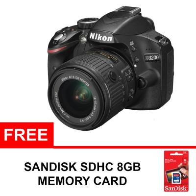Nikon D3200 Kit VR II 18-55mm Hitam Kamera DSLR [24.2 MP] + Sandisk SDHC 8 GB