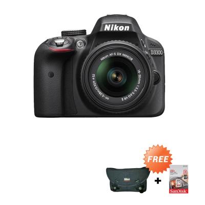 Nikon D3300 Kit 18-55mm VR II Hitam Kamera DSLR [24.2 MP] + Nikon Bag + Memory Card Sandisk Ultra [8 GB]
