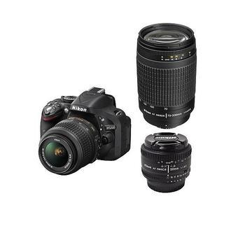 Nikon D5200 24.1MP DSLR Camera with 18-55mm + 70-300mm G + 50mm F1.8 D Deluxe Lens Kit - Black  