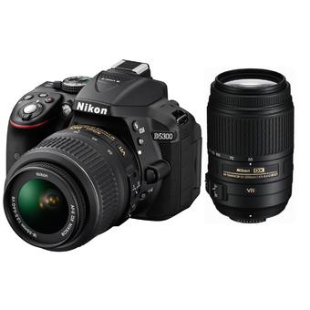 Nikon D5300 24.2MP Camera Black with 18-55mm + 55-300mm Twin Lens Kit  