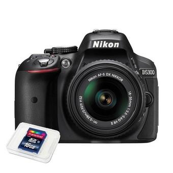 Nikon D5300 Digital SLR Camera with 18-55mm VR II Lens Kit (Black) + Transcend Ultimate Class 10 16GB SDHC Card (20MB/s)  