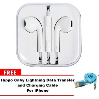 OEM Apple Earpods Handsfree Iphone 4/5/6 with Mic and Volume Control - Putih + Hippo Caby Lightning Data Transfer and Charging Cable For iPhone  