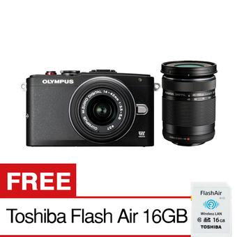 Olympus Digital Camera E-PL6 - 16MP - 14-42mm 40-150mm II R - Black + Free Toshiba Flash Air 16GB  