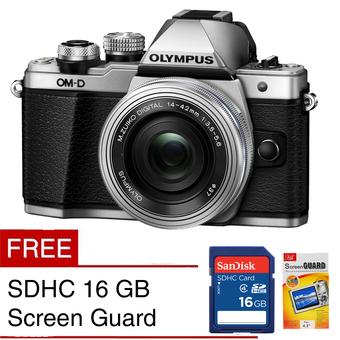Olympus Kamera Mirrorless OM-D E-M10 Mark II - 16MP - Silver + Gratis SDHC 16 GB + Screen Guard  