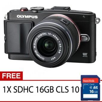 Olympus PEN E-PL6 Mirrorless Kamera Kit Lensa 14 - 42mm R (G) - 16MP - Hitam + Gratis SDHC 16GB CLS 10  