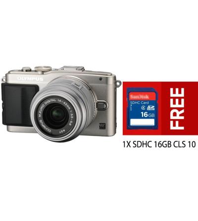 Olympus PEN E-PL6 Mirrorless Kamera Kit Lensa 14 - 42mm R (G) + Gratis SDHC 16GB CLS 10 - Silver/Silver