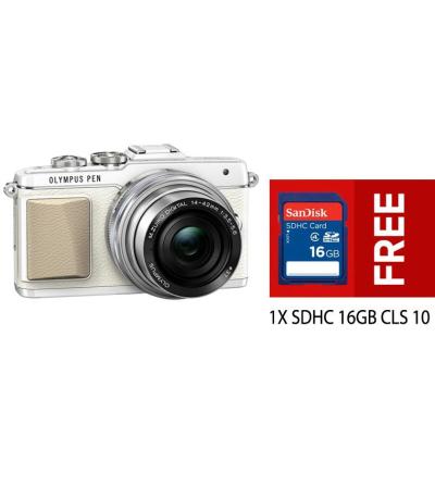 Olympus PEN E-PL7 Mirrorless Kamera Kit Lensa 14 - 42mm R W/G + Gratis SDHC 16GB CLS 10 - White/Silver