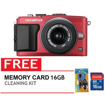 Olympus PEN Lite E-PL6 Camera Kit with 14-42mm & 40-150mm Lens - 16 MP - Red + Gratis 16GB Dan Cleaning kit  
