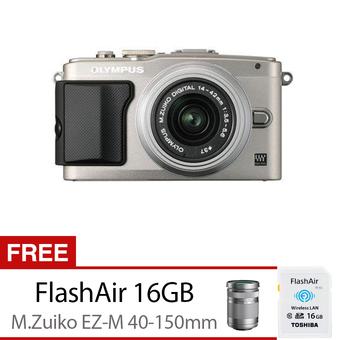 Olympus PEN Lite E-PL6 Camera Kit with 14-42mm + 40-150mm Lens - 16 MP - Silver + Gratis Toshiba FlashAir 16GB  