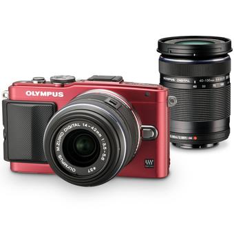 Olympus PEN Lite E-PL6 Camera Kit with 14-42mm + 40-150mm Lens 16.1 MP - Merah  