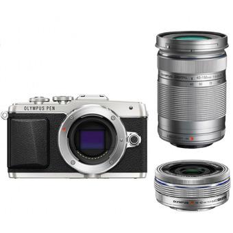 Olympus PEN Lite E-PL7 16MP Camera Silver with 14-42mm + 40-150mm Twin Lens Kit  