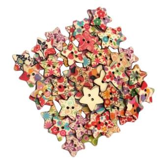 Pack of 25 Flower Print 2 Holes Wooden Star Buttons, for DIY, Sewing, Scrapbooking, Crafts, Jewellery Making, Shabby Chic (Intl)  