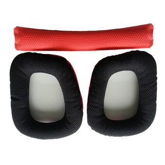 Pair of Replacement Soft Foam Ear Pads Ear Cushions with Head Beam Cushion for Logitech G430 G930 Headphones (Red+Black)  