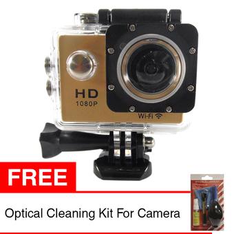 Rotamart Action Camera Full HD 1080p WiFi - Gold + Gratis Lens Cleaning Kit  
