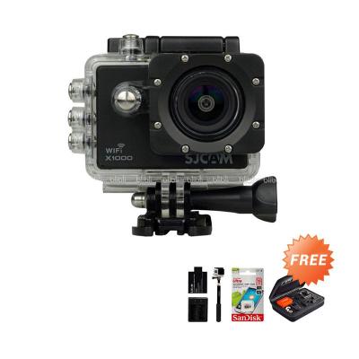 SJCAM x1000 Limited Edition Combo Extreme Black WiFi Action Camera + Bag + Memory Card + Tongsis + Battery + Dual Charger