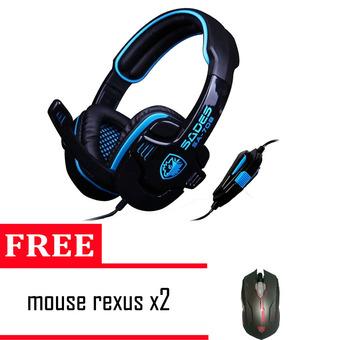 Sades Gaming Headset Gpower Full Bass SA-708 - Hitam + Gratis Mouse Gaming Rexus X2  