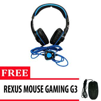 Sades SA-901 Wolfgang Headset Gaming - Biru + Gratis Rexus Mouse Gaming extream G3 - Hitam  