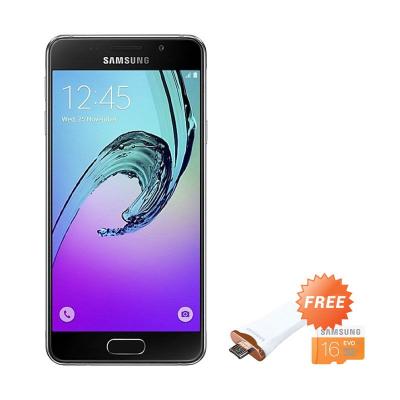Samsung Galaxy A3 SM-A310 Black Smartphone [2016 New Edition] + Samsung OTG Metal White Memory Card + Micro SDHC Evo [16 GB]