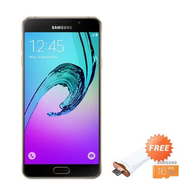 Samsung Galaxy A7 SM-A710 Gold Smartphone [2016 New Edition] + Samsung OTG Metal White Memory Card + Micro SDHC Evo [16 GB]