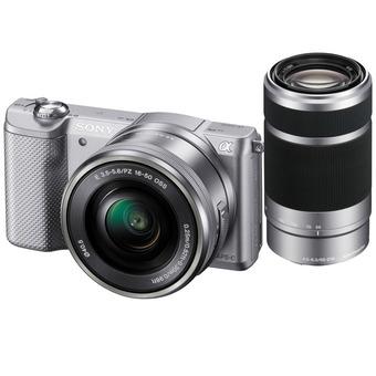 Sony A5000 20.1 Mirrorless Camera with 16-50mm & 55-210mm Twin Lens Kit Silver  