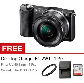 Sony Alpha A5000 Kit 16-50mm Lens - Hitam + Gratis Charger BC-VW1 + Sandisk Ultra 16GB + Filter UV 40.5mm  